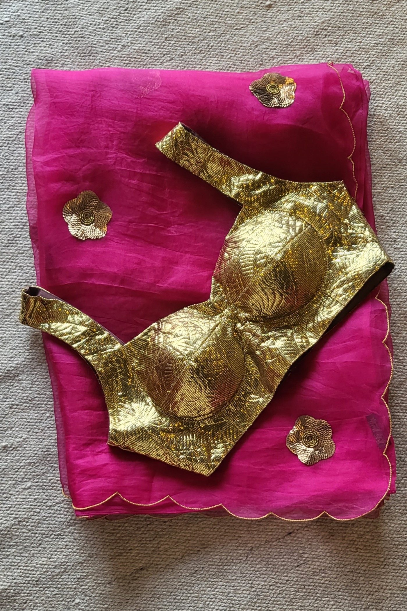 Gul Pink Organza Saree | Peeli Dori