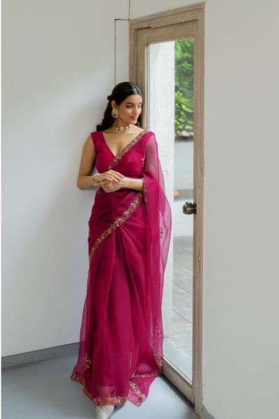 PINK MEENAKSHI SILK ORGANZA SAREE