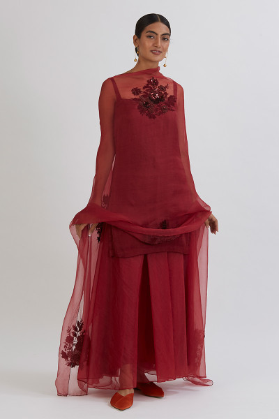 MAROON ARADHANA SHARARA KURTA SET