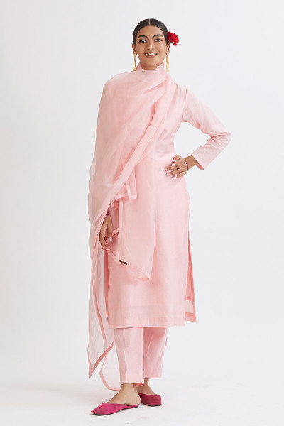 BLUSH CHANDERI KURTA SET