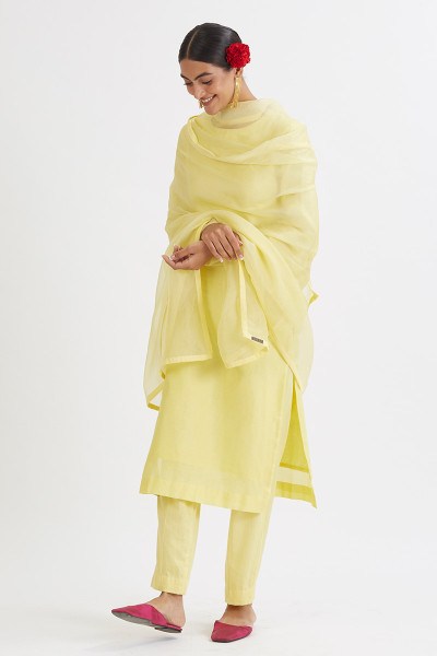 YELLOW CHANDERI KURTA SET