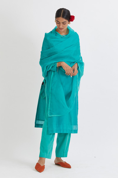 TEAL CHANDERI KURTA SET