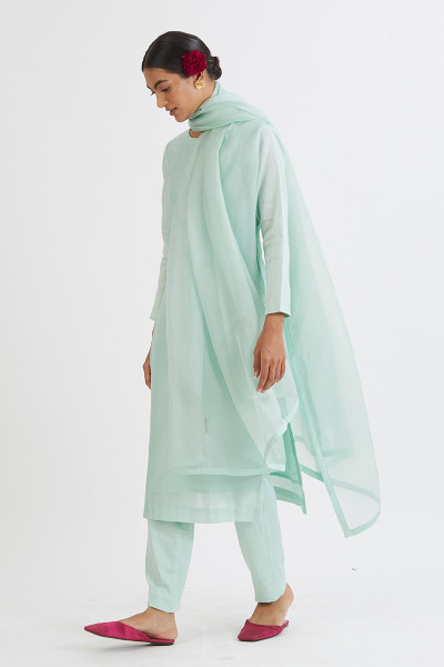 MINT CHANDERI KURTA SET