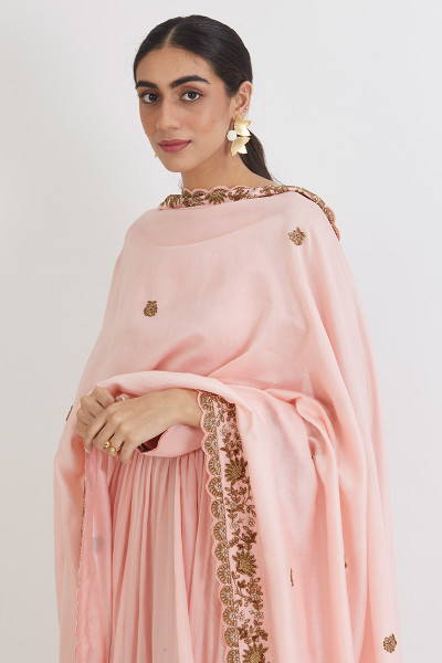 PASTEL PINK ANARKALI WITH CHANDERI DUPATTA