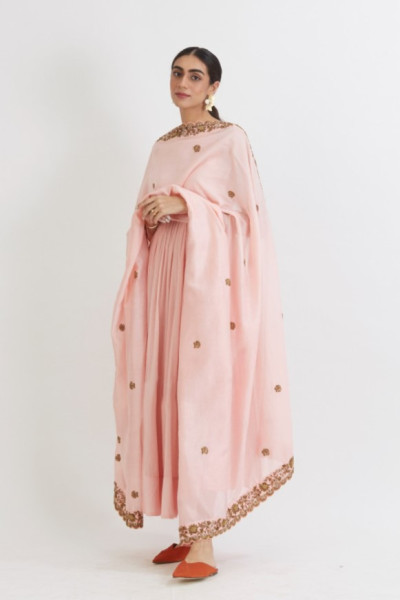 PASTEL PINK ANARKALI WITH CHANDERI DUPATTA