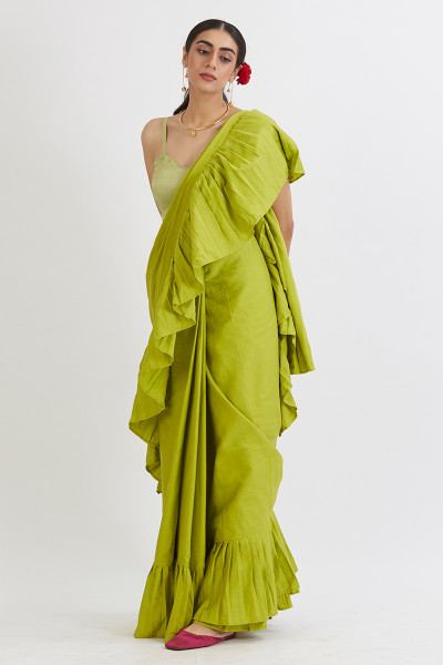 LIME RUFFLED SAREE