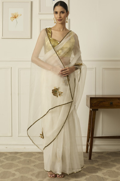 IVORY-GOLD PARO SAREE