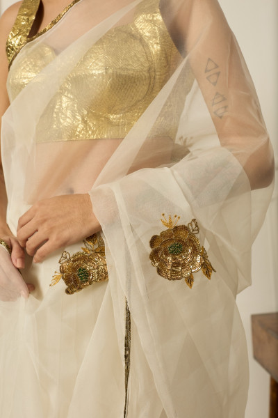 IVORY-GOLD PARO SAREE