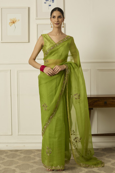 LIME MEENAKSHI SILK ORGANZA SAREE