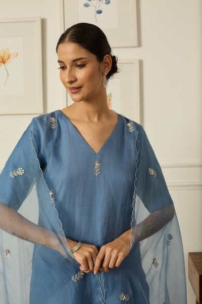 POWDER BLUE IRIS KURTA SET