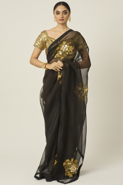 BLACK AND GOLD ARADHANA SAREE