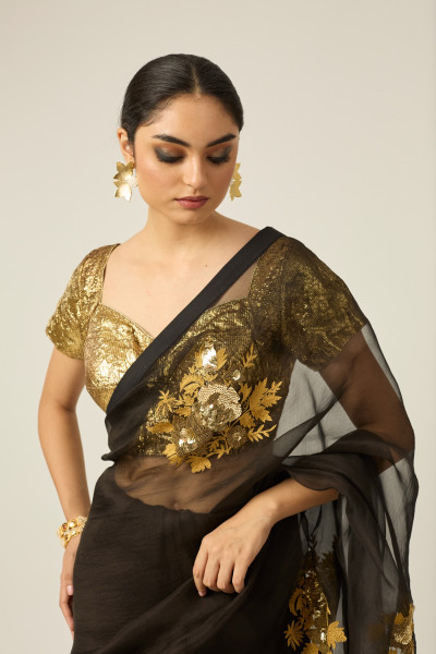 BLACK AND GOLD ARADHANA SAREE