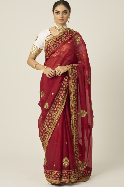 MYRA RED ORGANZA SAREE