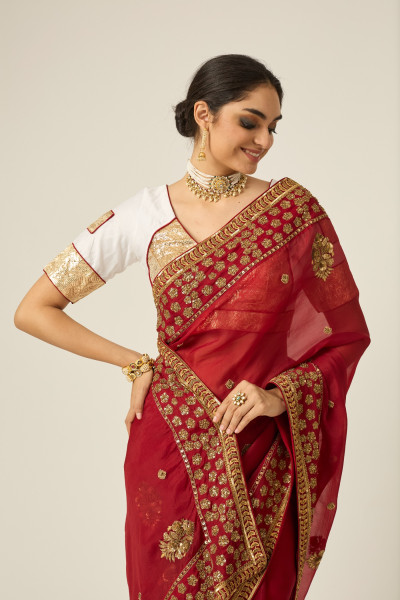 MYRA RED ORGANZA SAREE