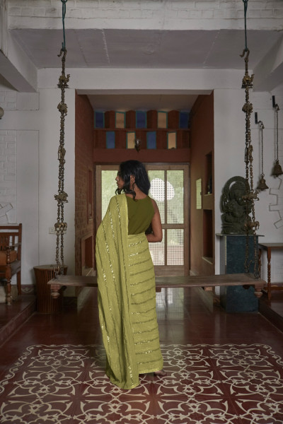 SAGE GREEN CHANDERI SAREE