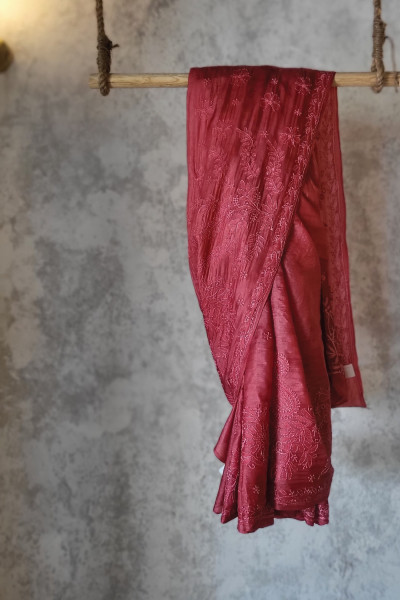 PAKIZHA CHANDERI RED SAREE