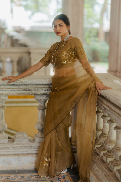 PARO GOLD ORGANZA SAREE