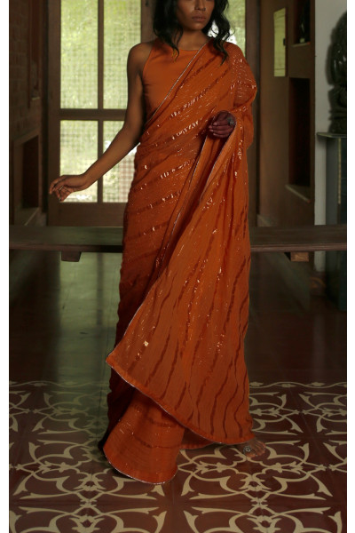 RUST ORANGE CHANDERI SAREE