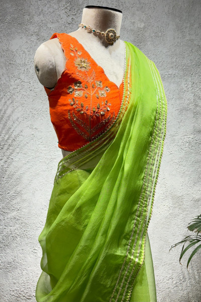 TILFI LIME SILK ORGANZA SAREE