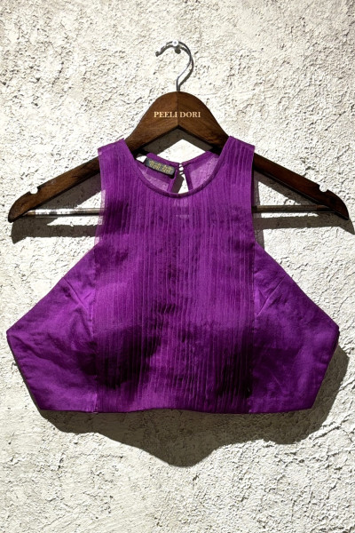 MUTIYAR PURPLE HALTER NECK PLEATED BLOUSE