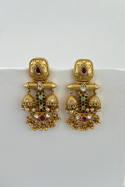 GOLD AND MEENA SMALL EARRINGS