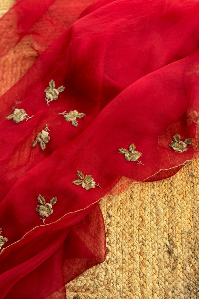 RED ROSEIN SILK ORGANZA DUPATTA