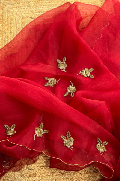 RED ROSEIN SILK ORGANZA DUPATTA