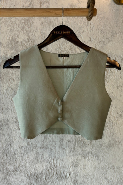 MINT SILK WAIST COAT BLOUSE