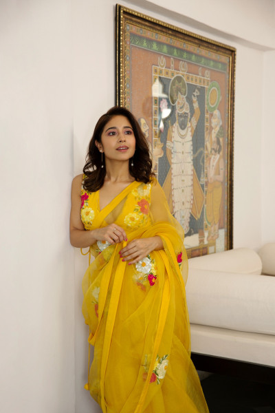 GENDA SILK YELLOW ORGANZA SAREE