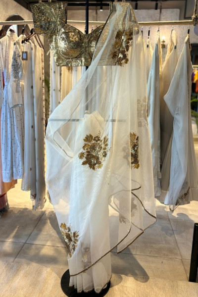 IVORY-GOLD ARADHANA ORGANZA SAREE