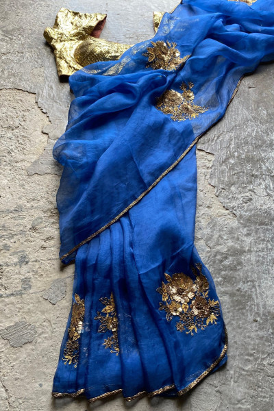 PARO BLUE SILK ORGANZA SAREE