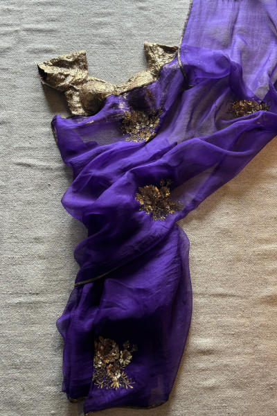 PARO PURPLE SILK ORGANZA SAREE