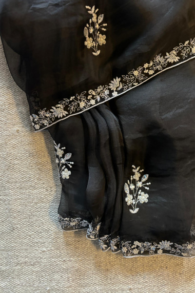 BLACK CEILINE SILK ORGANZA SAREE