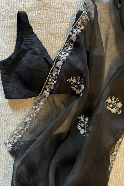 BLACK CEILINE SILK ORGANZA SAREE