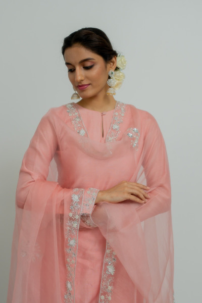 PINK CEILINE CHANDERI SILK KURTA SET