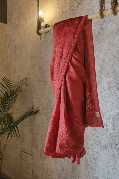 PAKIZHA CHANDERI RED SAREE