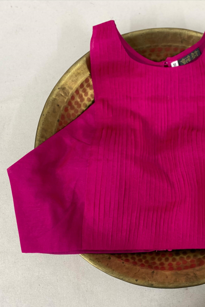 HOT PINK MUTIYAR HALTER NECK PLEATED BLOUSE