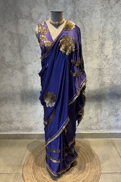 LAURET PURPLE SILK SATIN SAREE