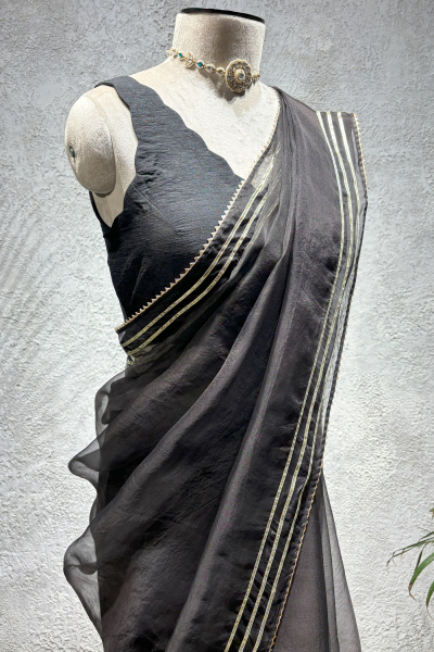 TILFI BLACK SILK ORGANZA SAREE