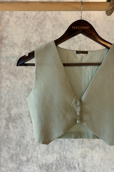 MINT SILK WAIST COAT BLOUSE