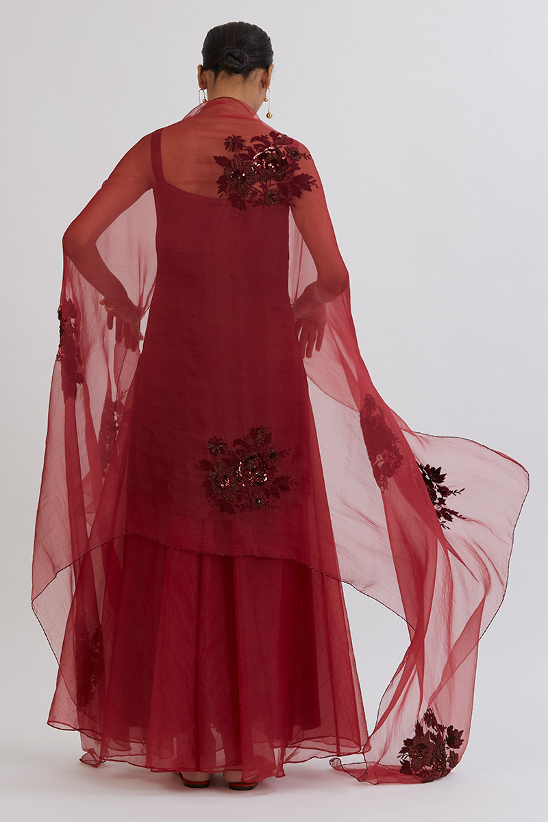 MAROON ARADHANA SHARARA KURTA SET