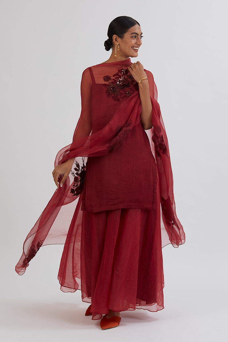 MAROON ARADHANA SHARARA KURTA SET