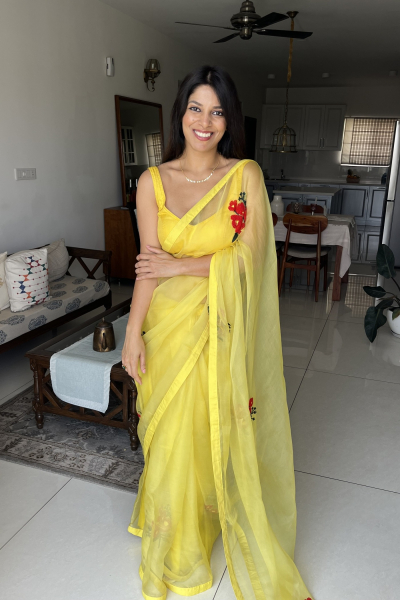 KESAR ORGANZA SAREE-MELLOW YELLOW