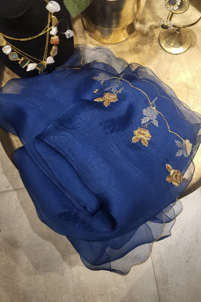 ROSEIN BLUE SILK ORGANZA SAREE