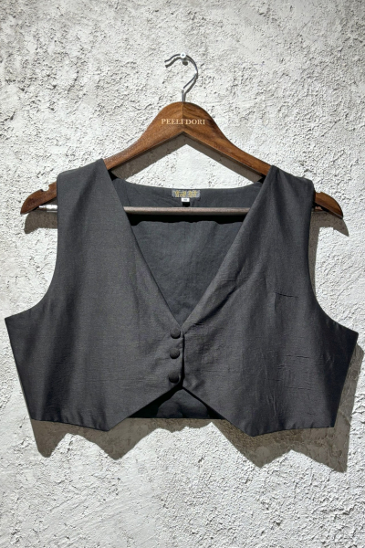 BLACK SILK WAIST COAT BLOUSE