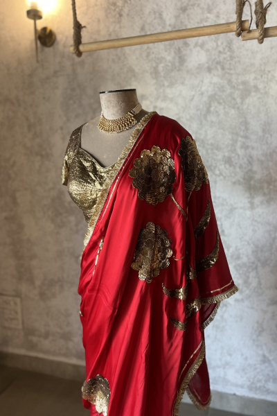 LAURET RED SILK SATIN SAREE