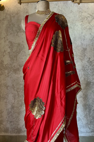 LAURET RED SILK SATIN SAREE