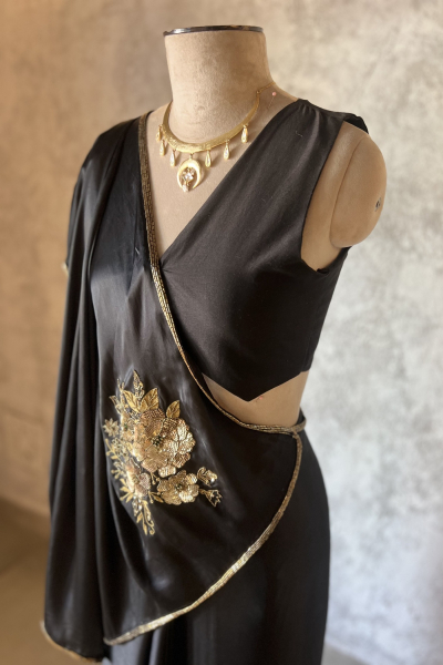 PARO BLACK SATIN SAREE