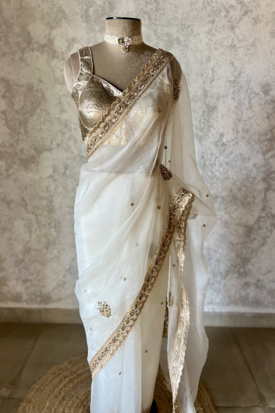 MASTANI IVORY SILK ORGANZA SAREE