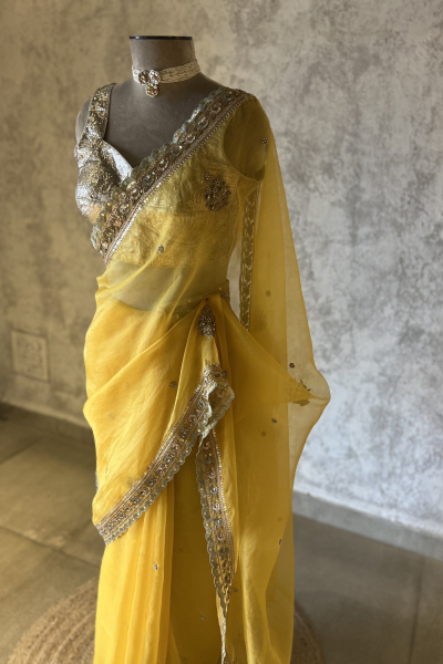 MASTANI YELLOW SILK ORGANZA SAREE